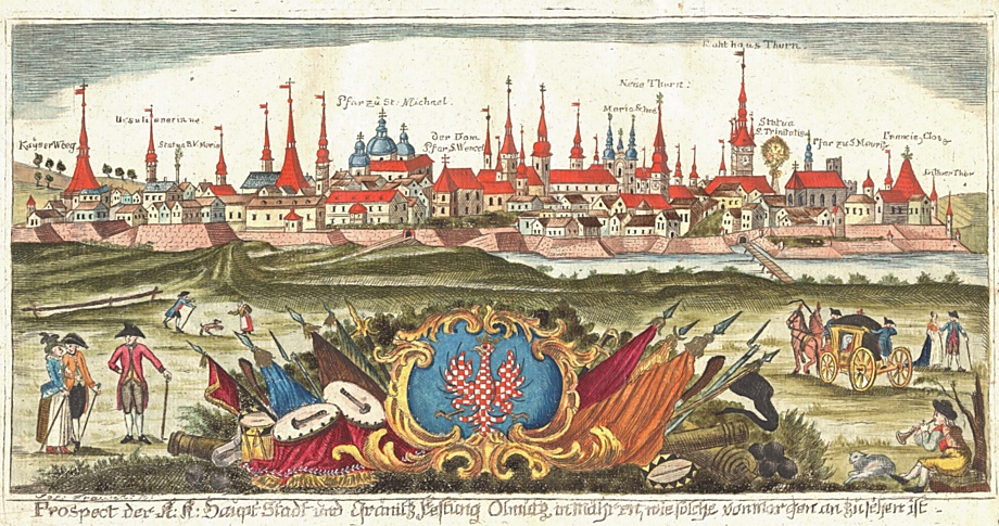 Pohled na císařsko-královské hlavní město Olomouc, jak je lze spatřit od východu. Z období po roce 1758.